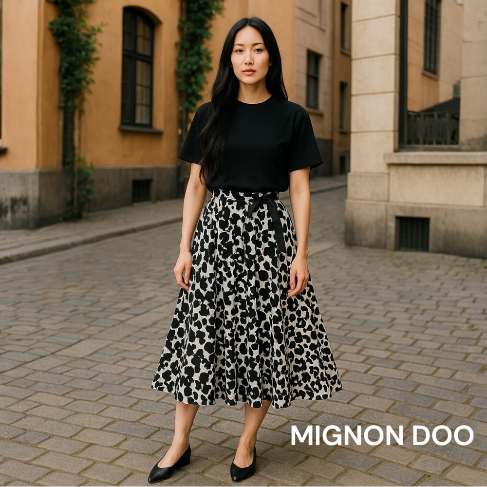 🍀Mignon Doo Black and White Patterned Skirt xs